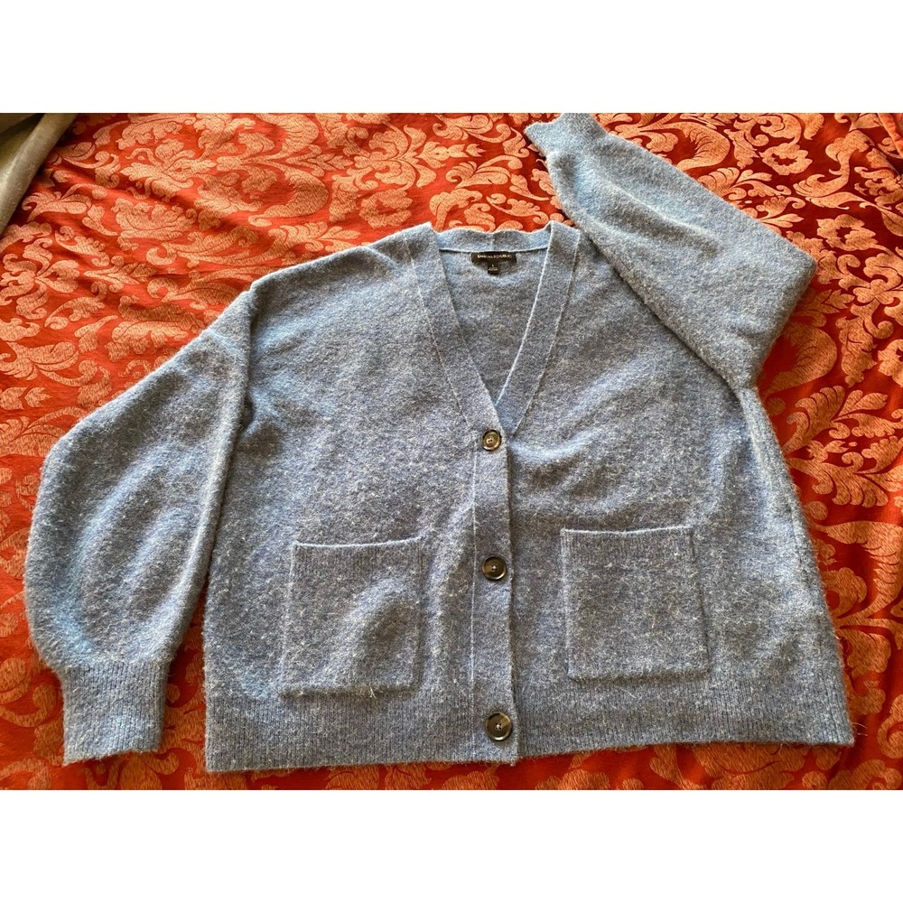 Banana Republic Cardigan Alpaca Wool Large Button Pocket Blue Preppy s16